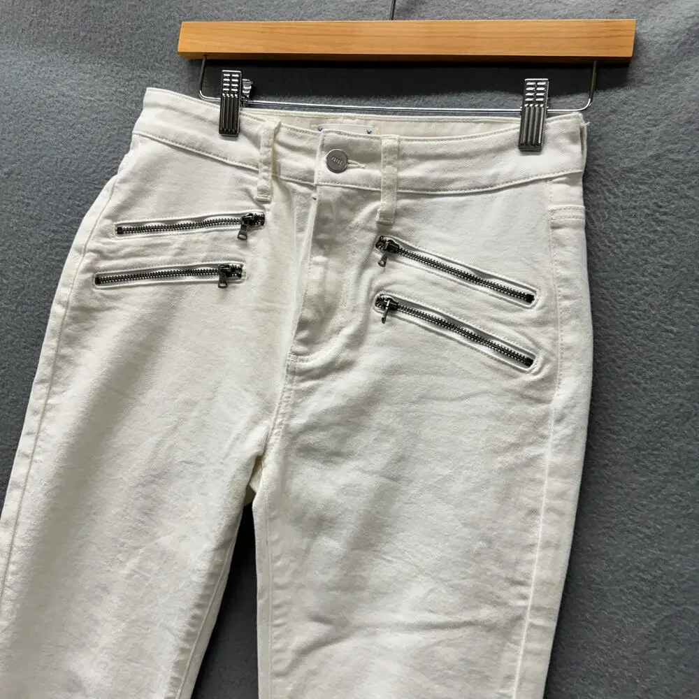 Paige Edgemont Jeans Womens‎ 27 (28x28 ACTUAL) High Rise White Denim Moto Skinny